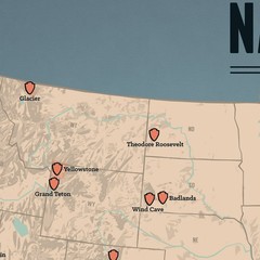 US National Parks Map 11×14 Print (Tan & Slate Blue) #002