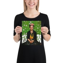 Frida with Flowers T Shirt Original Design Frida Kahlo Green Poster