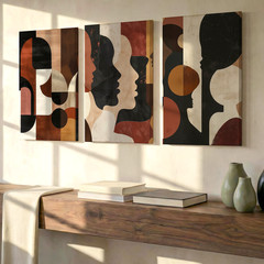 3 Pieces Abstract Silhouette Earth Tones Large Wall Art for Living Set Of 3