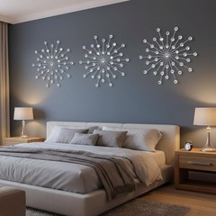 3 Pack Silver Starburst Wall Art Metal 18in Crystal Rhinestones Home Decor