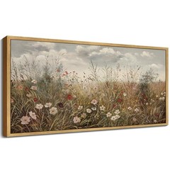 Vintage Landscape Framed Wall Art Meadow Wildflower Field Wall Prints Farmhou…