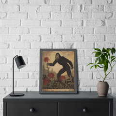 BIGFOOT BOTANICAL Poster Print, SASQUATCH Flower Wall Art, Cryptid Floral Decor