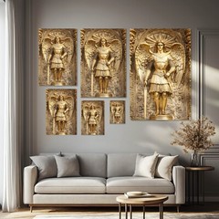 Archangel Michael Gold Angel Statue Wall Art Print on Framed Canvas