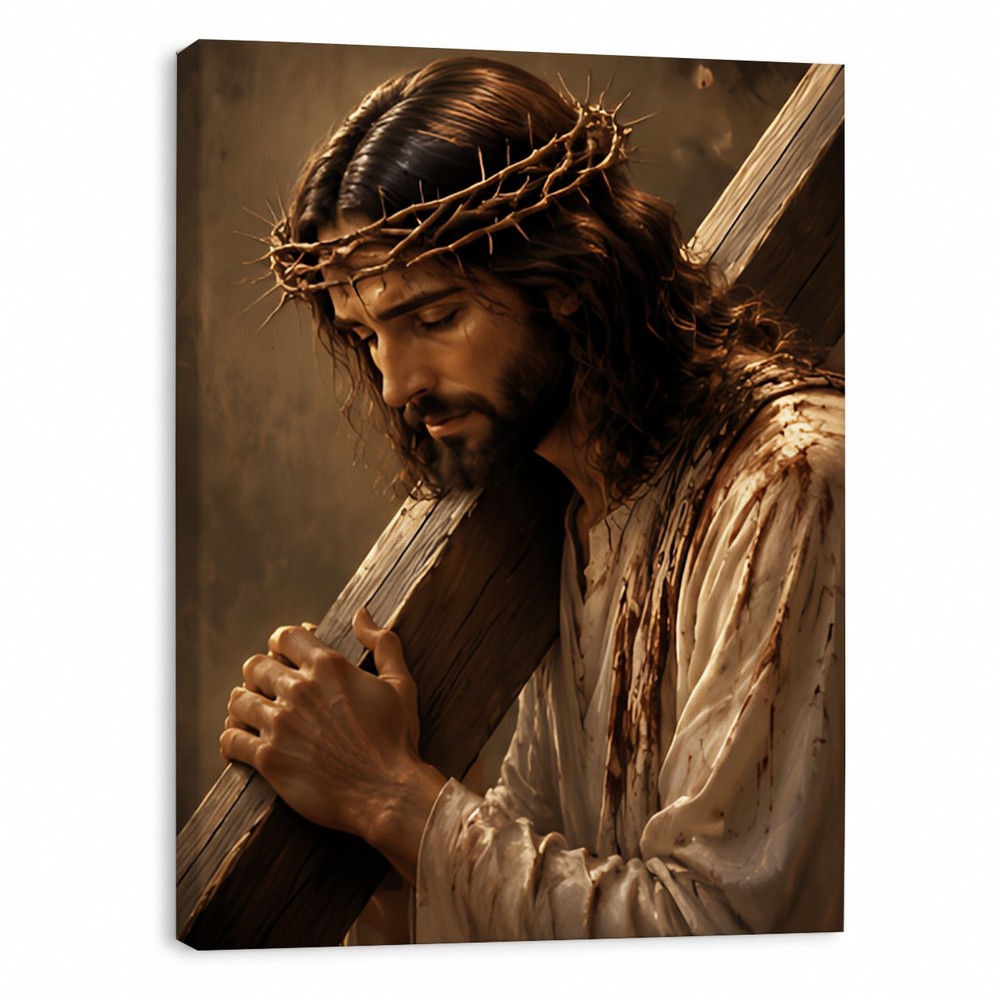 Jesus Christ Carrying Cross Canvas Print Christian Wall Art Custom Personalized