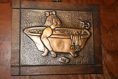 2 Vintage 3D Embossed Bathroom Humor Relief Copper Metal Picture Wall Art 8×10