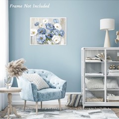 Unique Contemporary Blue White Flower Canvas Art – Perfect 12×16 Unframed Decor