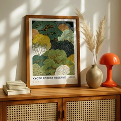Kyoto Forest Reserve Vintage Print, Japanese Landscape Wall Art Poster