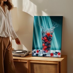 Wall Art Crystal-clear Glass Filled With Vibrant Red Raspberries And Home Decor