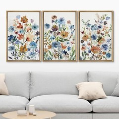 Wall26 Colorful Wildflower Wall Art Vintage Framed Canvas Print Set of 3