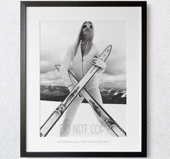 Vintage Ski Girl 1966 Skiing Lodge Chalet Decor Premium Art Print