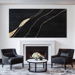 Large Black Home Decor | Gold Canvas Wall Art, Modern Wall Decor, Hanging Dec…