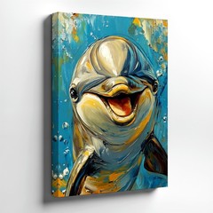 Wall Art Dolphin Painting Print Colorful Ocean Animal Canvas Home Decor Gift