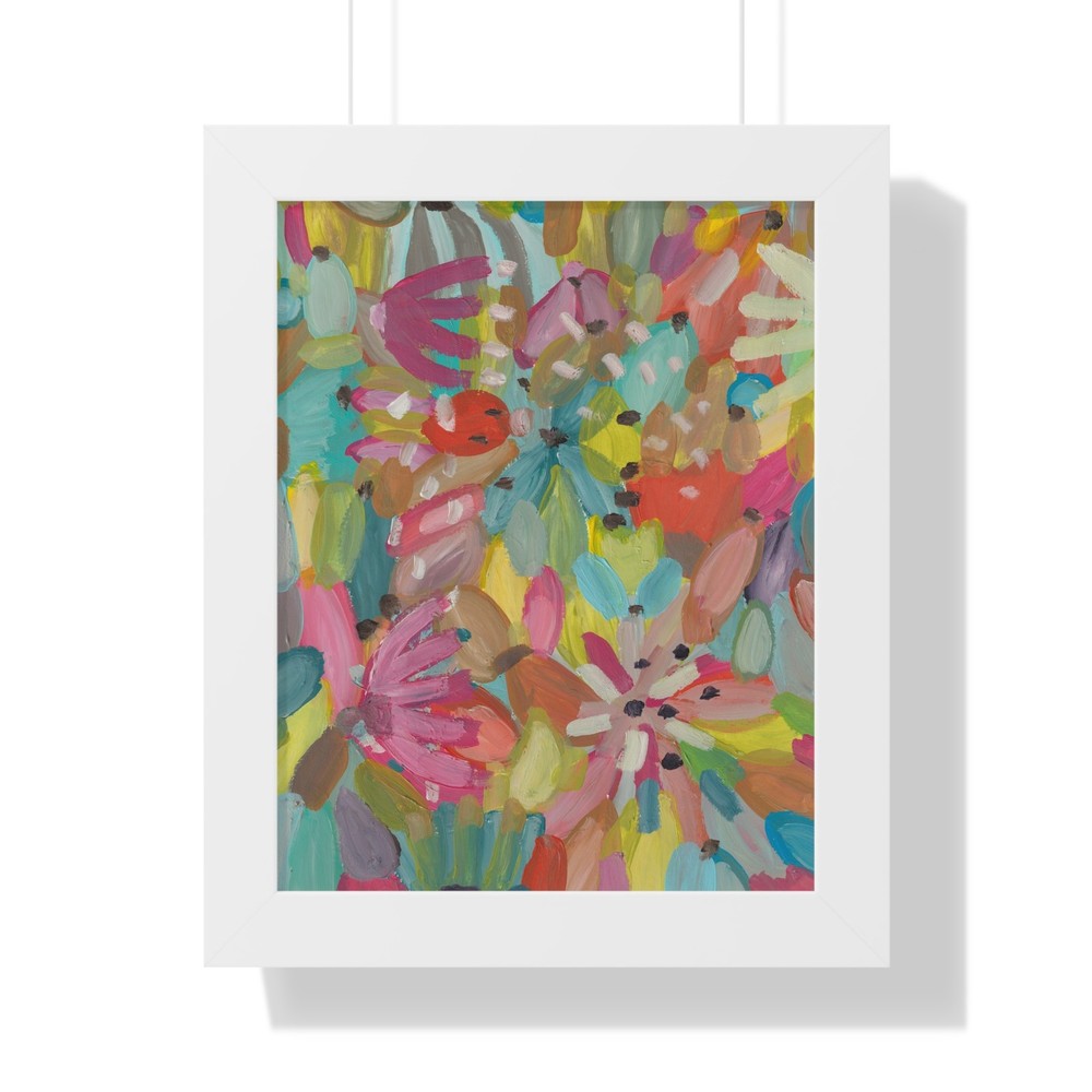 Colorful Abstract Floral Framed Vertical Poster | Bright Impressionist Art