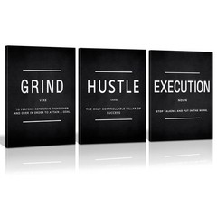 Motivational Canvas Wall Art – Grind Hustle Execution Prints for Home & Offic…