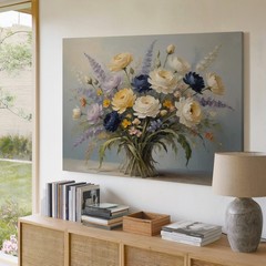 Yellow White Blue Floral Bouquet Canvas Wall Art Flower Print Painting Art Print