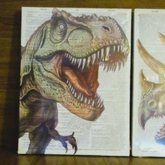 Dinosaur Art Prints 11.5″ x 15.5″ 3 Panels Text Background Wrapped Fabric Sealed