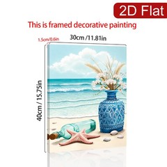 Beach Starfish Blue Vase Daisy Canvas Wood Frame Wall Decor Gift