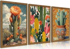 Mexican Framed Canvas Wall Art Set of 3 – Vintage Desert 16L» x 12W» Cactus