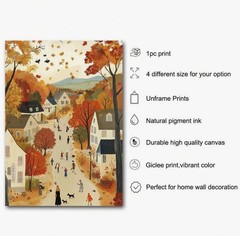 Canvas Wall Art FALL VILLAGE Farmhouse Country 12 x 16 Unframed 804