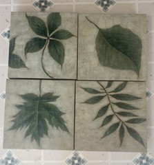 Leaf Botanical Canvas Pictures Set Of 4 Hand painted, 12X12X2 Home Decor Wall