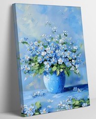 Blue Floral Wall Art Texture Style Oil Floral Painting 10″L x 8″W Canvas