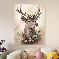 Watercolor Deer Canvas Art, Floral Antlers, Custom Cottage core Gift