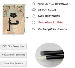 3 Piece Black Cat Bathroom Wall Art Set – Vintage Ukiyo-e Style Prints – Funny C