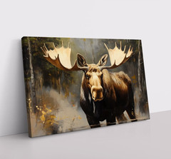 Moose Painting Print Framed Canvas Wall Art Wildlife Animals Modern Rustic Cabin