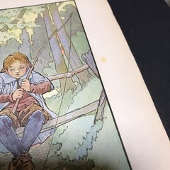 Vtg Tommy Titmouse Boy Fishing Bridge 1910s Mother Goose Print Wall Art 9×12″