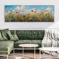 Wildflower Wall Art Panoramic Canvas Print Framed Large Living Room Decor