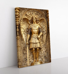 Archangel Michael Gold Angel Statue Wall Art Print on Framed Canvas