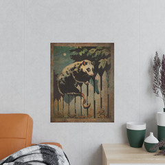 Retro POSSUM Art Poster, Opossum Moon Tree Decor, Celestial Animal Rodent Decor