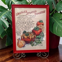 Chef Alfredo Tomatoes Art Print Recipe Framed Picture Broiled Stuffed Signed MCM