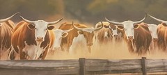 Texas Longhorns Panoramic 35″ x 8″ Canvas Western Americana Wall Art Decor Large