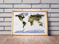 World Map, Gall Stereographic Projection World Map, Framed World Relief Map