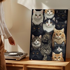 Diverse Cats Close Up Portraits Canvas Wall Art Cat Lover Gift Home Decor Print