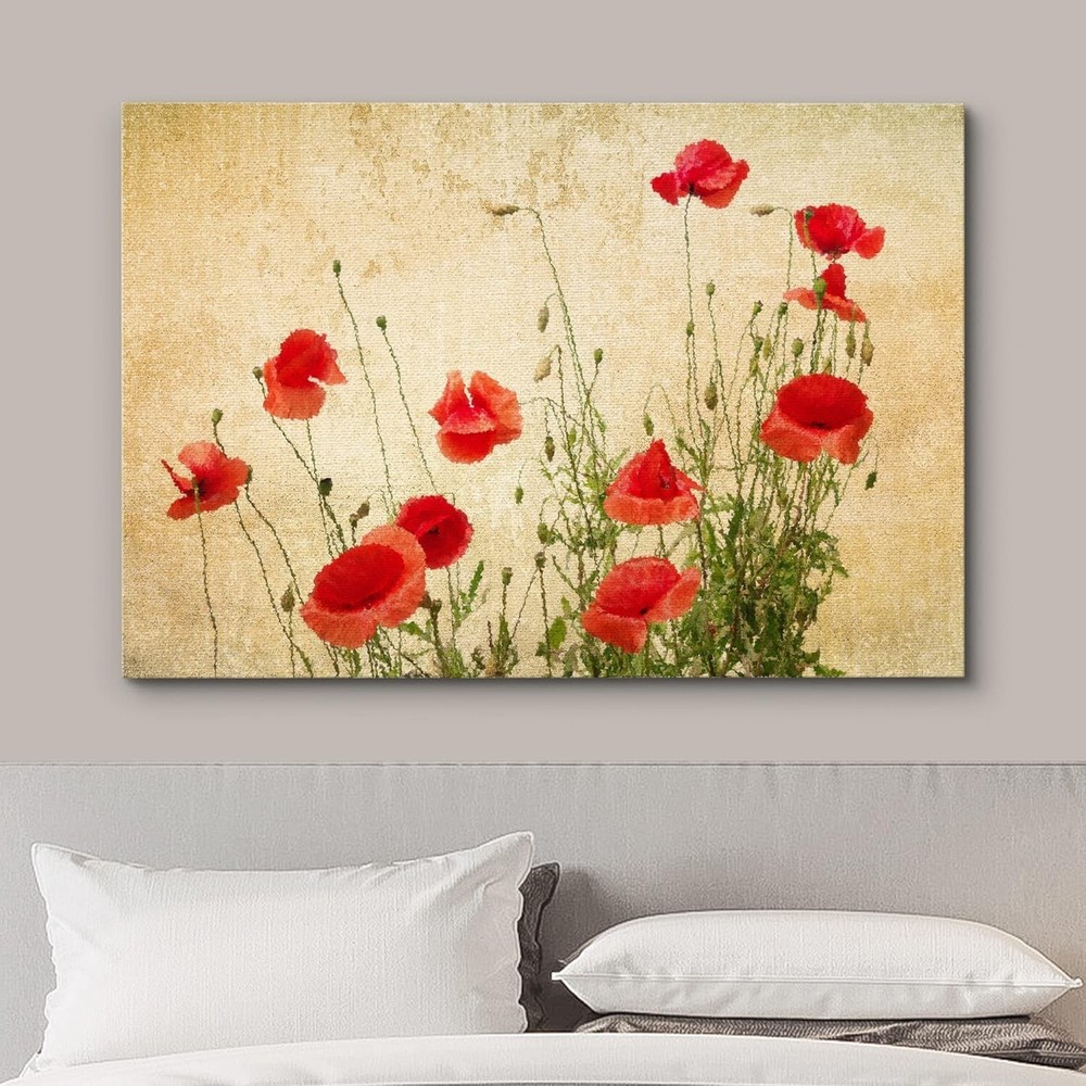 Wall26 Floral Canvas Print Pastel Red Poppy Flowers Vintage Wall Art