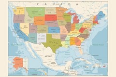 Retro Color Political Map of United States USA Photo Art Print Poster 18×12