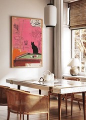 Retro Pink Cat Billiards Wall Art 24×36 Unframed Poster Family Gift