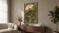 Cottagecore Hobbit House Poster Vintage Art Nouveau Fantasy Shire Wall Decor