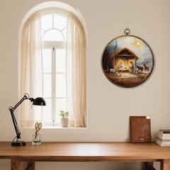 Christian Christmas Nativity Round Wall Art Decor, Jesus Birth Christmas Reli…