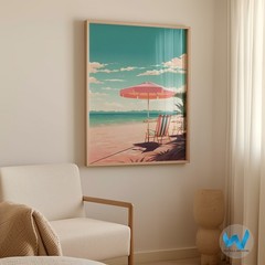 Serene beach scene wall art, coastal decor, modern nature beach wall