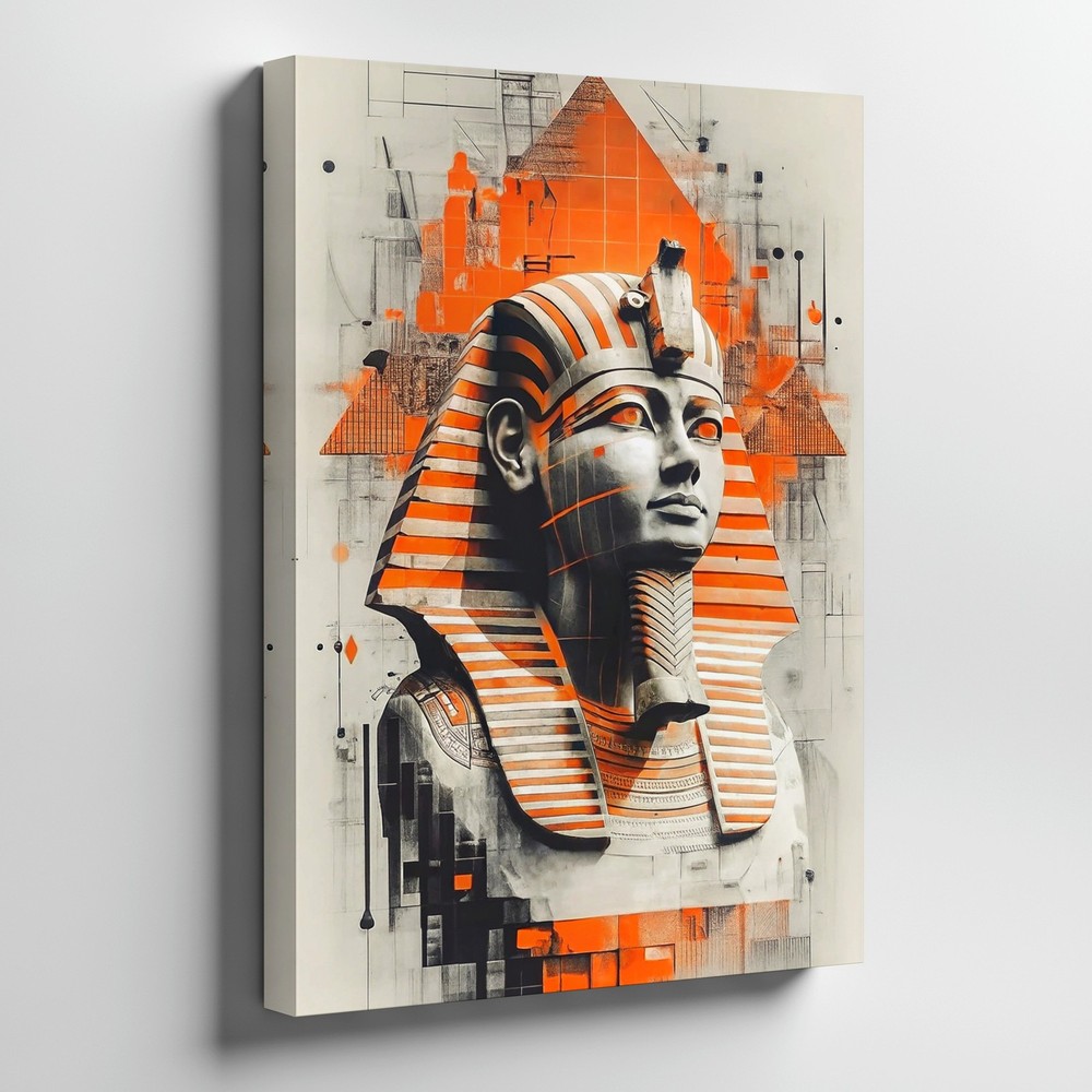 Abstract Egyptian Pharaoh Canvas Wall Art Orange Black Geometric Modern Home
