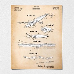 Fisherman Gifts , Fishing Lure Patent Poster Prints , Ready To Hang No Frame