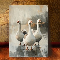 Vintage Geese Painting Canvas Wall Art, Farmhouse Animal Home Decor