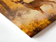 Wall Art Deer in Forest Golden Light Rustic Wildlife Landscape Painting Decor