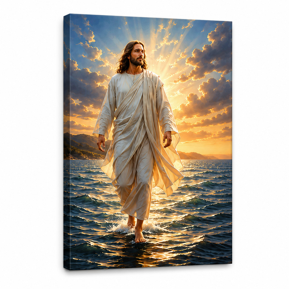 Jesus Walking on Water Canvas Print Inspirational Religious Wall Art Christian