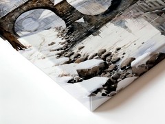 Wall Art Winter European Cityscape Canvas Print Snowy Bridge River Reflection
