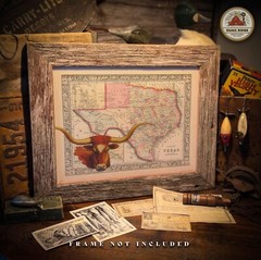 Vintage Texas State Map Poster Art Print Longhorns Cattle Rancher Home Decor