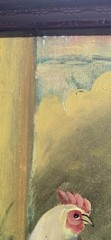 Vtg Rooster Chickens Farm Life Oil Painting on Canvas Frame 30X20.5″ Art 25X16″